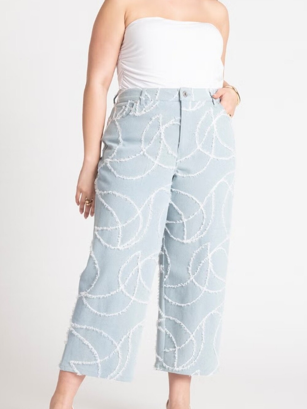 Eloquii Wide Leg Embroidered Jeans
